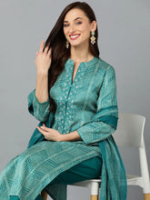 Silk Blend Rama Green Straight Kurta Pant-VKSKD1814A